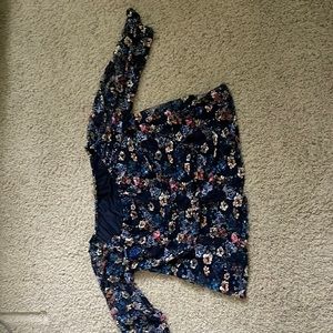 Women’s lace peasant top, navy floral pattern